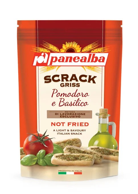 Scrack Grissini maitsestatud pulgakesed tomati ja basiilikuga, PANEALBA, 100 g