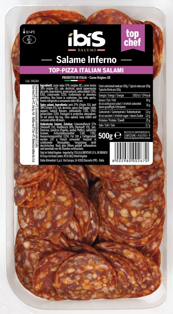 Salaami Inferno (vürtsikas) viilutatud, ITALIA ALIMENTARI, 500 g
