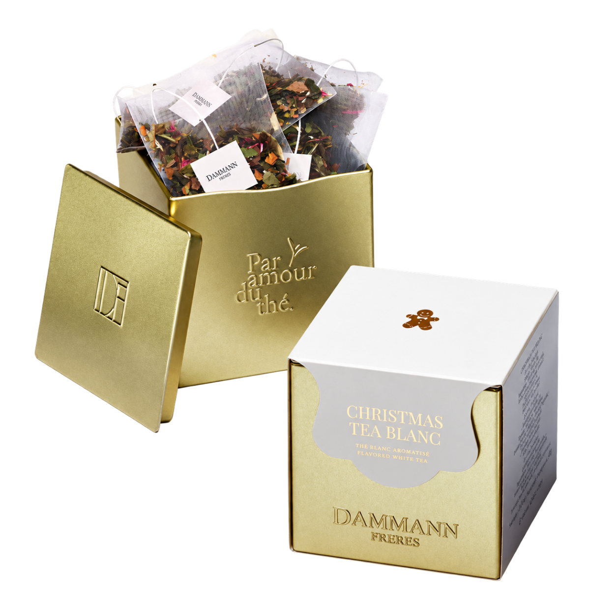 Maitsestatud valge tee „Christmas Tea Blanc” metallkarbis – 20 teepakki, DAMMANN FRÈRES