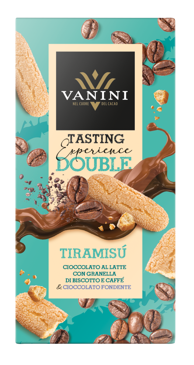 Piimašokolaad “Tiramisu” küpsisetükkide, kohvi ja tumeda šokolaadiga, VANINI, 85 g, BB:02.06.2026