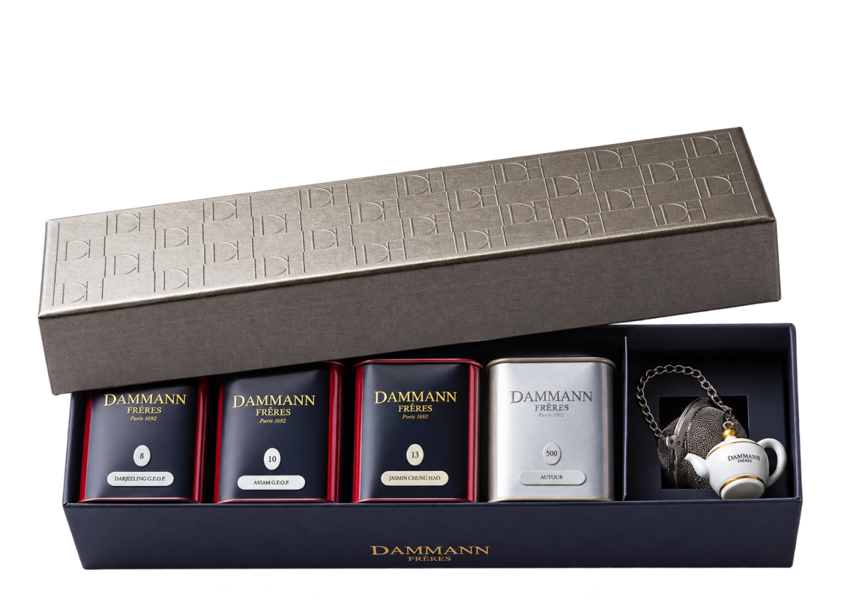 Kinkekomplekt "Jardin de Thé", DAMMANN FRERES, 4x30g + infusioonisõel